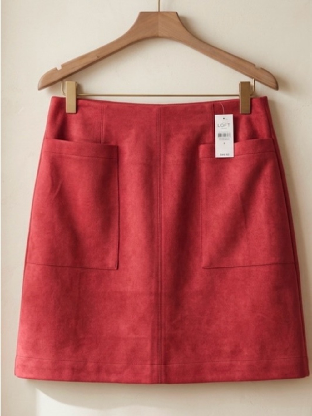 LOFT Coral-Red Suede-Look A-Line Mini Skirt with Front Pockets